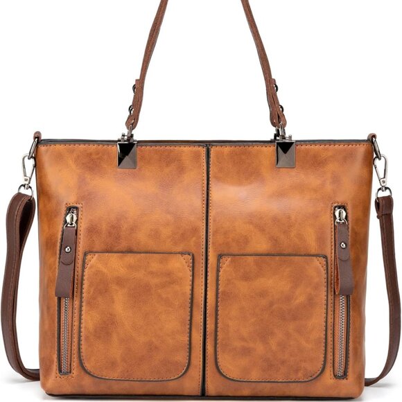 NWT - MyFriday Vintage Leather Tote Bags for Women Large Capacity Zipper - Picture 2 of 4